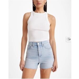 Express High Waisted Light Wash Raw Hem Jean Shorts